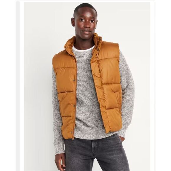 NEW Old Navy Gold Puffer Vest XXXL NWT Recycled Shell Snap Front Jacket - Picture 1 of 6